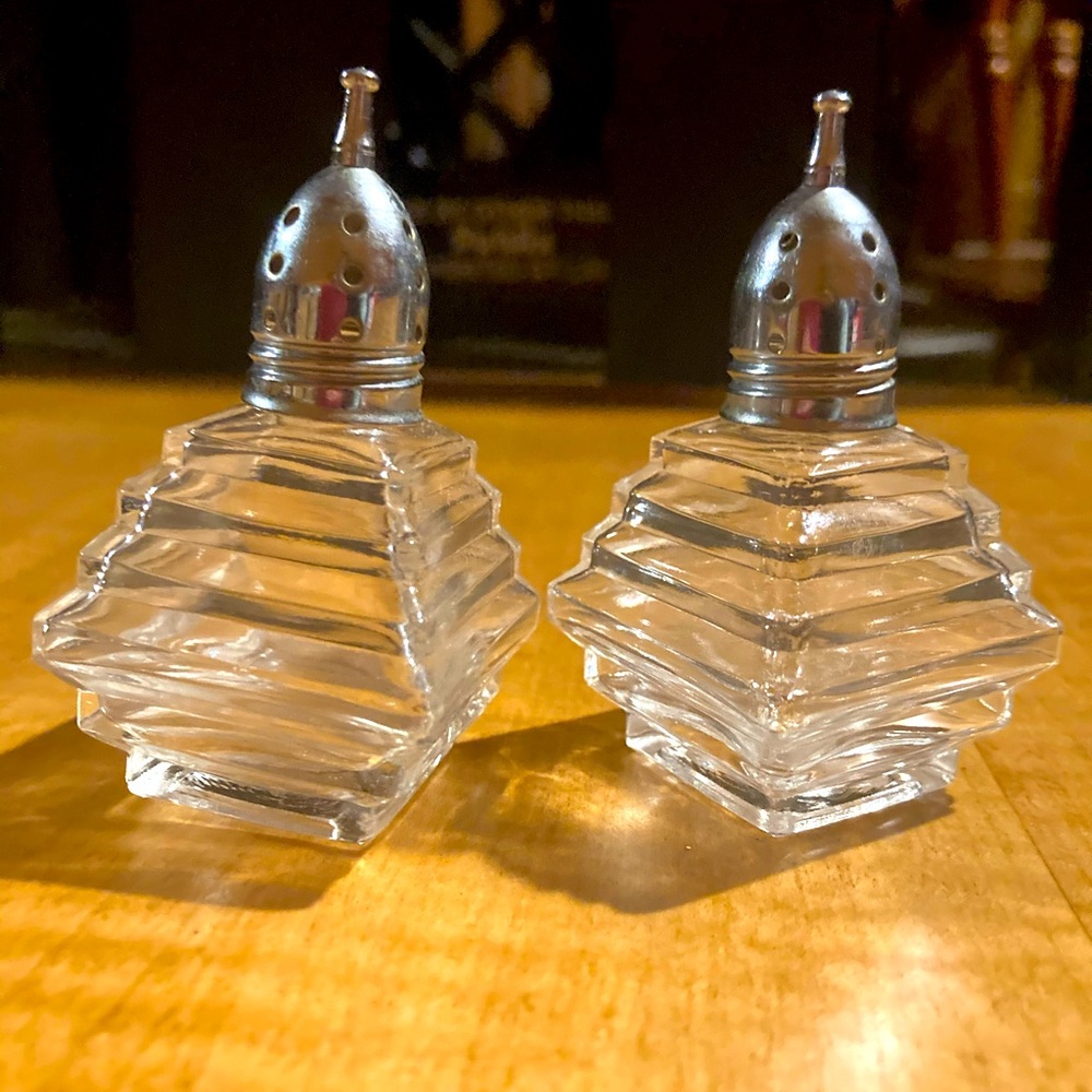 Vintage Glass and silver salt and pepper shakers